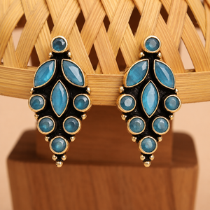Bulk Price Oxidized <b>Silver</b> Round Cut <b>Charm</b> Earrings Bulk Supplier Bezel Setting Zircon Women Boho Handmade Indian Wholesaler - Product Image 1