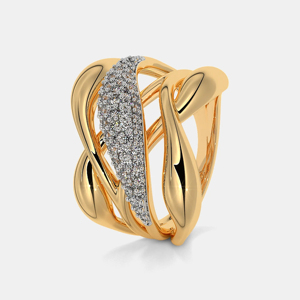 Luxury Yellow <b>Gold</b> <b>Cocktail</b> <b>Ring</b> With Round Brilliant Cut Diamond Geometric Design Unisex Everyday Wear - Product Image 1