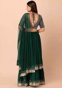 Dark Green <b>Sequin</b> Georgette Chiffon Crop <b>Top</b> A-Line Floor Length Evening Dress Banquet Wedding <b>Party</b> Outfit - Product Image 6