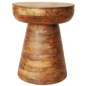 Tabouret d'appoint en bois de manguier artisanal pour la décoration de la maison |   Finition brun cognac naturel |   OEM/ODM - Product Image 1