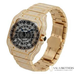 Montre pour homme Vala Brothers en or jaune avec diamants de laboratoire, boîtier carré 39 mm, mouvement à quartz analogique à chiffres romains, bracelet déployant - Product Image 1