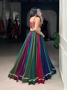 HENIXA CREATION Lehenga Choli traditionnel multicolore en faux georgette réversible, extensible et à séchage rapide pour femmes indiennes/pakistanaises - Product Image 4