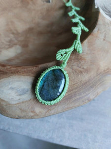 Handmade Green Macrame Jade Bamboo <b>Necklace</b> Boho Healing Ethnic Buddhism <b>Statement</b> Jewelry Women - Product Image 1
