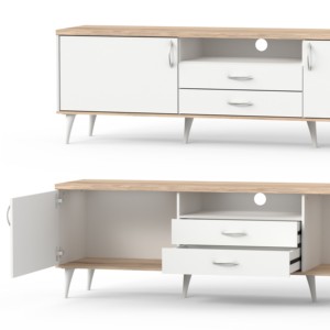 Meuble TV moderne en bois FURNIZONE avec étagère de rangement intégrée, design panneau bois, installation au sol, modèle salon 26_0142 - Product Image 3