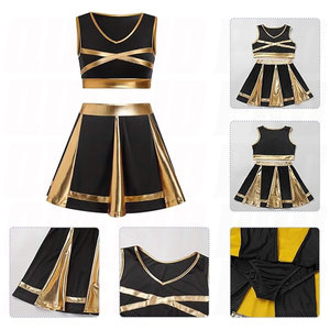 kids cheerleader outfit girls cheer uniform school cheer costume shiny crop <b>top</b> skirt set sleeveless cheer dress fancy dress - Product Image 5