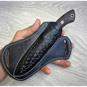 Custom personalized leather knife sleeve with a built in <b>fire</b> starter loop and pocket for outdoor survival camping - Product Image 6