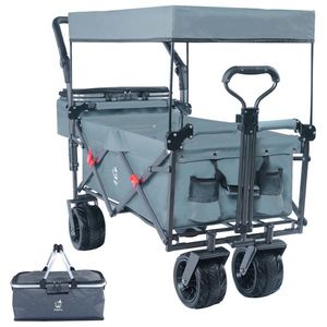 Carrello Pieghevole Grigio con Tettuccio Rimovibile, Freno per Ogni Terreno, Maniglie Regolabili e Borsa Termica - Ideale per il Campeggio - Product Image 1