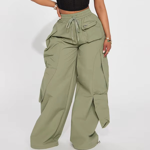 Pantalones de paracaídas de nailon de envío rápido con cordón, pierna ancha, estilo casual urbano para hombre - Product Image 1