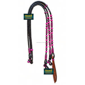 Rênes en cuir véritable Romal Rein Horse Soft Grip avec des accents de cuir brut et des perles Style équestre occidental - Product Image 6