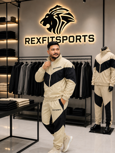 REXFIT SPORTS 2026 Ensemble de survêtement personnalisé pour homme en nylon beige et noir, veste zippée à manches courtes et short, deux pièces, léger - Product Image 6
