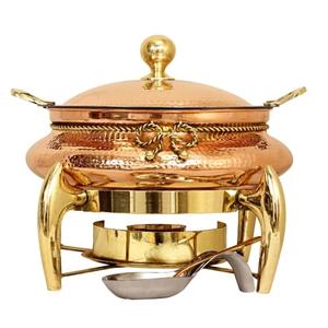 Calentador de Comida Tipo Buffet Redondo de Cobre Martillado de Lujo con Base Dorada para Hotel y Catering - Product Image 1