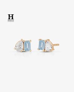 Delicate Pear and <b>Emerald</b> Shape <b>Studs</b>, Premium Gold Setting Multi-Shape Gemstone Earrings, Modern Statement Ear Jewelry - Product Image 2