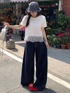 เสื้อยืดคอตตอนสีขาว แขนครึ่งตัว คอกลม ชายเสื้อลูกไม้ เสื้อยืดลำลองใส่ได้ทุกวัน สีพื้น เสื้อผู้หญิงสั่งทำได้ เนื้อผ้าถักระบายอากาศ ODM - Product Image 4