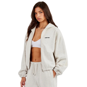Women's Cropped Full Zip Hooded Tracksuit Set Fitted <b>Long</b> <b>Sleeve</b> <b>Top</b> Straight Leg Trousers Elastic Waist Two Piece Casual Outfit - Product Image 3