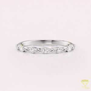 Anillo de Boda de Moissanita con Corte Marquesa, Oro Rosa, Media Eternidad, Apilable, Anillo de Aniversario Minimalista para Mujer - Product Image 5