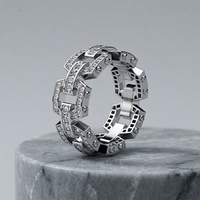 Bague de fiançailles pour homme RAAMAA en or blanc, plaqué rhodium, style hip-hop urbain, avec maillons mécaniques et diamants de laboratoire, best-seller