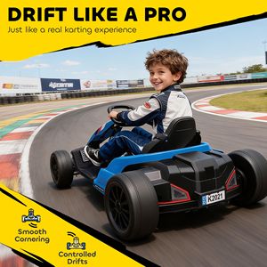 Go Kart Elettrico 24V con Doppi Motori da 150W, Sedile Regolabile e Velocità Massima di 18 km/h, Imbracatura a 5 Punti, Blu, per Uso Esterno - Product Image 6