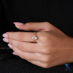 Vintage Marquise Lab Grown Diamond Cluster Engagement <b>Ring</b> 14K/18K Solid Yellow Gold Milgrain Band Fine Bridal Jewelry For Women - Product Image 6