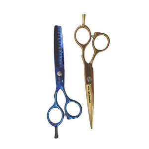 Ciseaux de coiffure et d'éclaircissement en acier inoxydable pour barbier, ensemble de ciseaux de coupe de cheveux or et bleu - Product Image 4