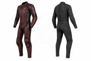 Removeable-Liner One-Piece Leather Motorcycle <b>Suit</b> | <b>Red</b> Black | OEM ODM Manufacturer | Premium Design Quality | Racing - Product Image 3