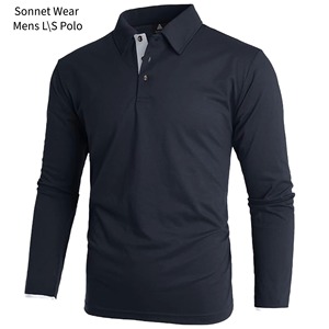 เสื้อโปโลแขนยาวผู้ชาย สีฟ้าอ่อน สีพื้น ดีไซน์กระเป๋าแบบลำลอง ทรงปกติ - Product Image 2