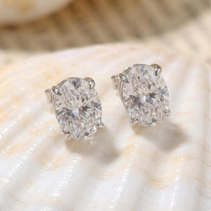 Sparkling Oval Moissanite <b>Stud</b> Earrings 18K Solid Gold Classic 4 Prong Moissanite Earrings Moissanite Diamond <b>Studs</b> for Women - Product Image 2