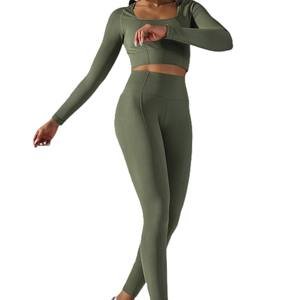 Conjunto de yoga sin costuras para mujer, leggings y sujetador deportivo, ropa deportiva para gimnasio, cómoda, transpirable, con logo personalizado. - Product Image 3