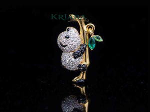 925 Silber Moissanit Tier-Anhänger Niedlicher Affen-Charm mit Grünem Edelstein Blätter-Motiv Anhänger Unisex Geschenk Schmuck - Product Image 1