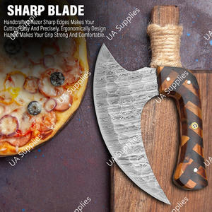 Cuchillo de Chef Ulu Moderno de Acero de Damasco, Ambidiestro, Mango de Madera y Hueso, Longitud de Hoja Personalizable (4-5.9in), Extra Afilado, con Funda de Cuero - Product Image 5