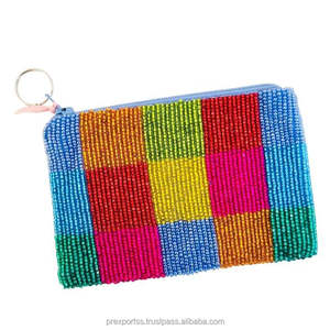 Bolso de mano Kiio hecho a mano, duradero, con bordado de cuentas, diseño a cuadros con bloques de color, gran capacidad, suave, moderno, para la noche - Product Image 1