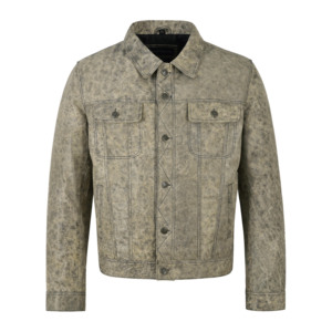Chaqueta de Cuero Estilo Camionero para Hombre, Diseño Vintage Gris Desgastado, Ropa Exterior Clásica Informal, Proveedor de Marca Privada OEM ODM - Product Image 1