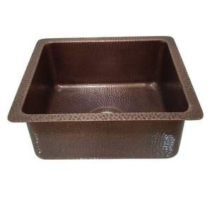 Fregadero de cocina individual de cobre martillado hecho a mano, estilo rústico, para empotrar bajo encimera, acabado antiguo, de fábrica OEM - Product Image 2