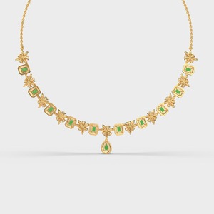 Collier floral en or massif 18 carats avec émeraude et diamant cultivés en laboratoire |   Pendentif de luxe en forme de goutte d'eau, fleur d'émeraude verte, pour mariage - Product Image 4