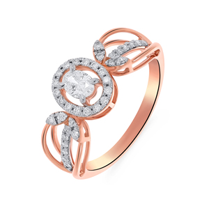 Anillo Floral Premium Chapado en Oro Rosa de 18K con Circonita Cúbica de Corte Brillante Redondo en el Centro y Hoja Pavé con Diseño Abierto - Product Image 1