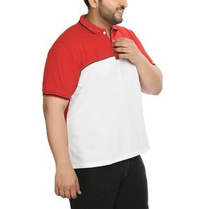 Men's Short Sleeve Color Blocked <b>Polo</b> Shirt Red <b>White</b> Oxford Casual Woven Regular Fit - Product Image 3