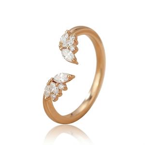 Anillo de boda de diamantes en racimo marquesa abierto con oro macizo de 14K, anillo de promesa ajustable de puño abierto para mujer - Product Image 5