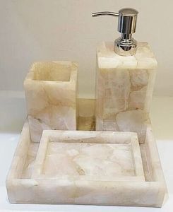 Black Resin Bath Accessory Set 4 Pieces Flower Charm Soap Pump Toothbrush Holder Soap Dish <b>Vanity</b> Tray Washroom Countertop - Product Image 2