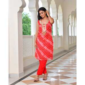 Ensemble Kurta Bohème Rouge Leheriya Rome Taille XS en Tissu Chiffon - Product Image 6