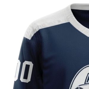 Maillot de hockey sur glace sublimé blanc marine pour hommes, en polyester imprimable, col en V, manches longues, uniforme de sport, tenue d'entraînement - Product Image 6