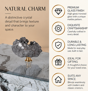 Boîte de rangement pour bijoux en verre marbré avec bouton en cristal naturel, finition brillante, doublure douce, organisateur de bijoux décoratif - Product Image 5