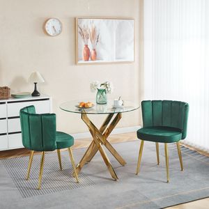 Set di 2 Sedie da Pranzo Moderne Verdi con Schienale in Velluto Confortevole e Gambe in Tubo di Ferro Color Oro per Sala da Pranzo - Product Image 4