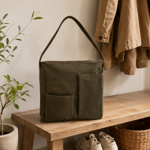 Sac fourre-tout de voyage en toile de coton biologique ciré certifié GOTS 390 GSM avec poches zippées 27 x 27 x 20 cm Vente en gros OEM - Product Image 6