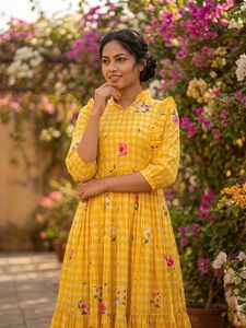 Indian Casual and Summer Wear Floral Print Muslin Silk With Gingham Print <b>Kurtis</b> Collections for Women and Plus Size Available - Product Image 6