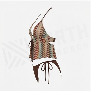 Women Geometric Print 2 Piece Bikini Set Deep V Neck Halter Top With Drawstring Tie Side Bottoms - Product Image 3