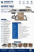 Table d'autopsie post-mortem en acier inoxydable SS 304 avec évier, support perforé pour corps et système de pulvérisation pour morgue et laboratoire d'analyse forensique