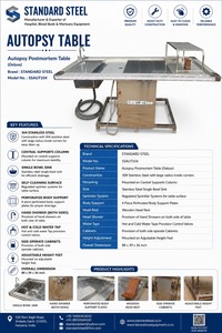 Table d'autopsie post-mortem en acier inoxydable SS 304 avec évier, support perforé pour corps et système de pulvérisation pour morgue et laboratoire d'analyse forensique - Product Image 2