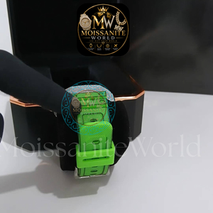Montre de luxe pour homme Hip Hop, cadran vert, boîtier rond, lunette en moissanite VVS, montre-bracelet analogique-numérique, prix direct usine - Product Image 2
