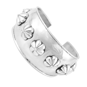 <b>Silver</b> Mountain 925 Sterling <b>Silver</b> Floral Studded Charm <b>Bracelet</b> Hammered Finish Open Kada Unisex Women's Minimalist Modern - Product Image 5