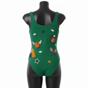 Traje de Baño Premium para Mujer, 240 GSM, Poliéster y Spandex, Verde Oscuro con Parche Gráfico, Traje de Baño de Una Pieza - Product Image 6