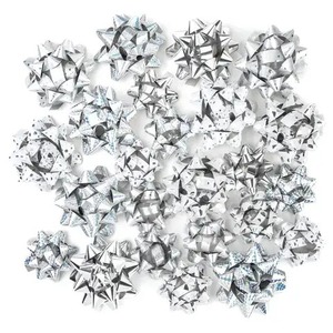 Cintas de Regalo con Lazo de Estrella Personalizadas, Satén de Doble Cara, Poliéster Tejido, Papel Metálico Plateado Impreso, Decoración Navideña - Product Image 1